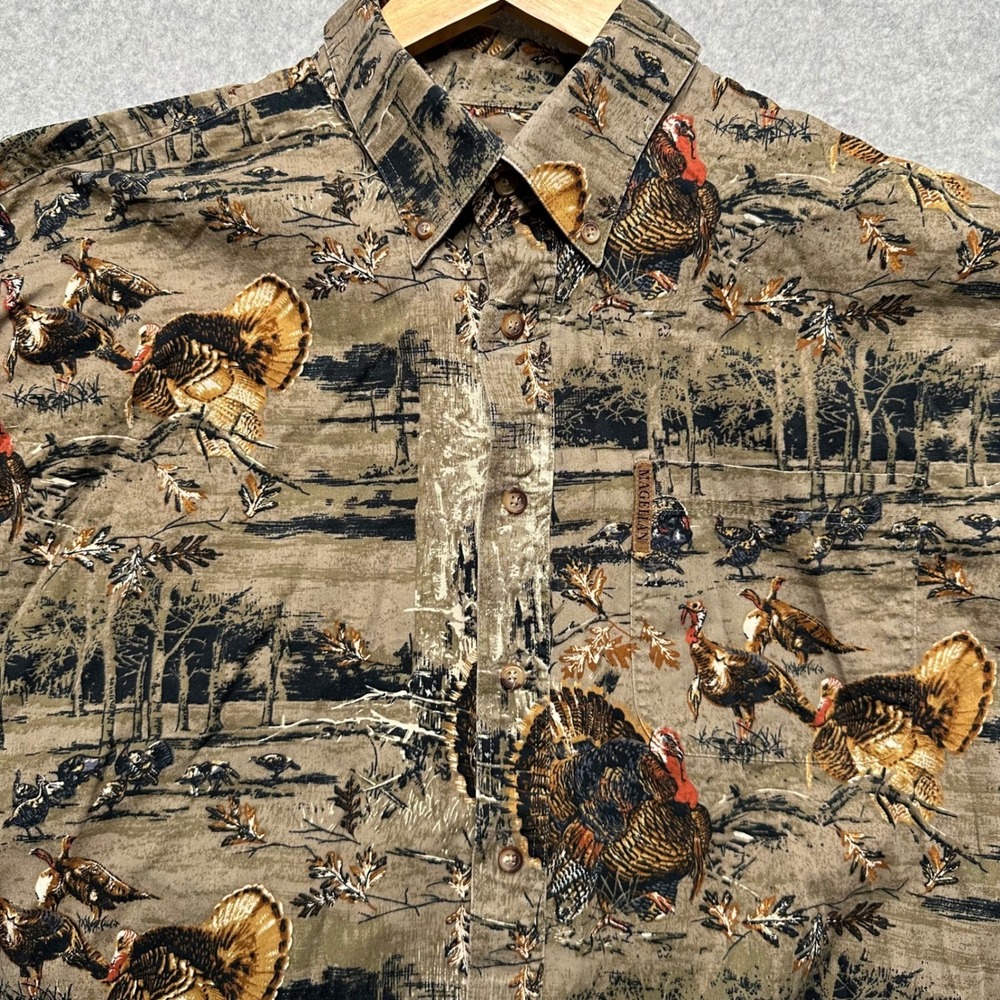 VTG Magellan Sportswear Mens XL Turkey Wildlife AOP Button Down Shirt LongSleeve